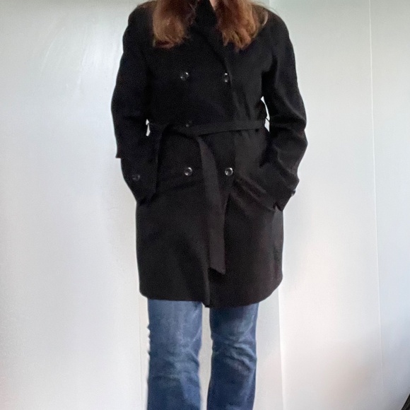 Utex Black Double-Breasted Trench Coat - Picture 3 of 12